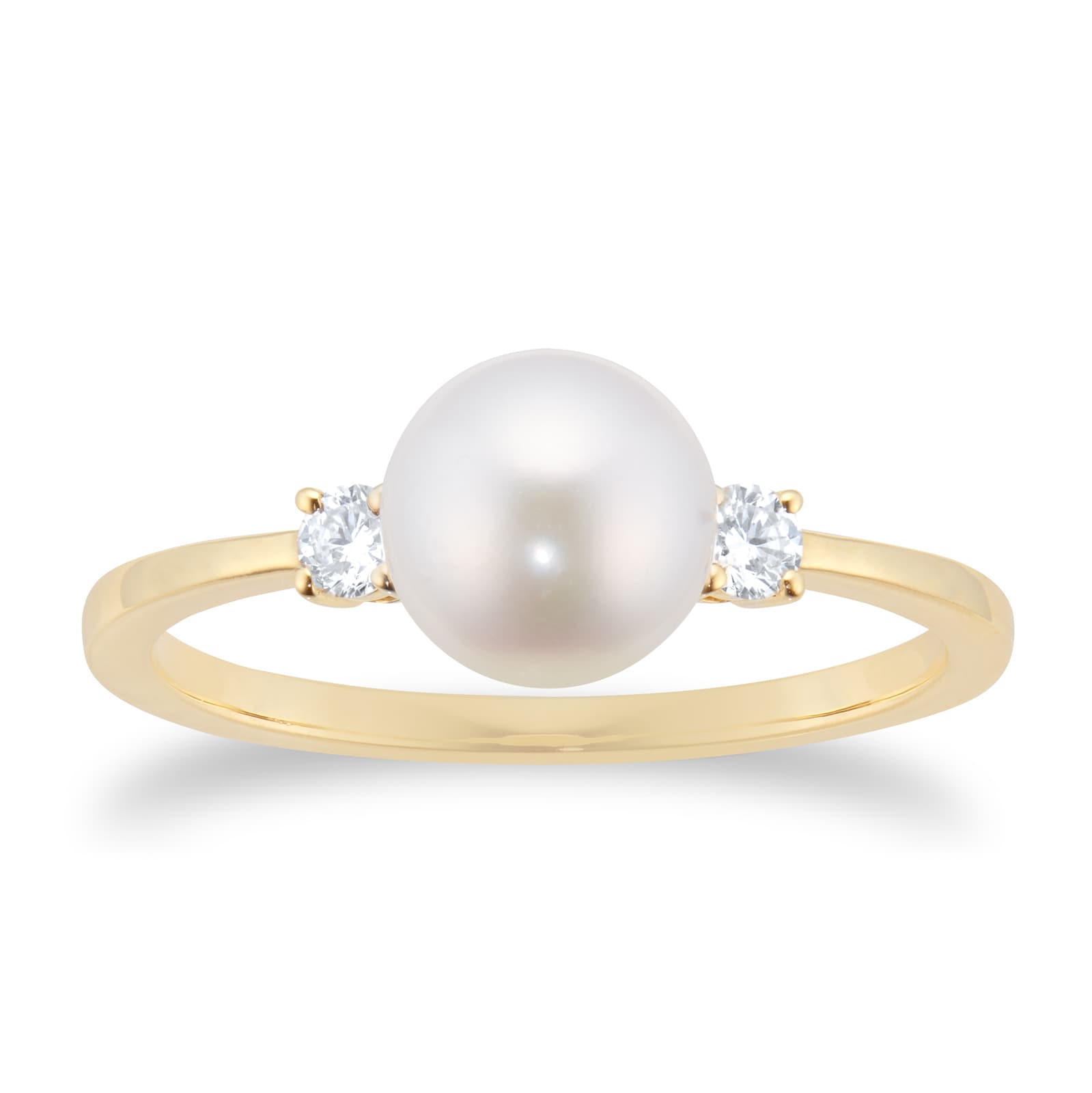 Goldsmiths 18ct Yellow Gold Akoya Pearl & 0.13ct Diamond Ring - Ring Size P
