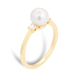 Goldsmiths 18ct Yellow Gold Akoya Pearl & 0.13ct Diamond Ring - Ring Size P