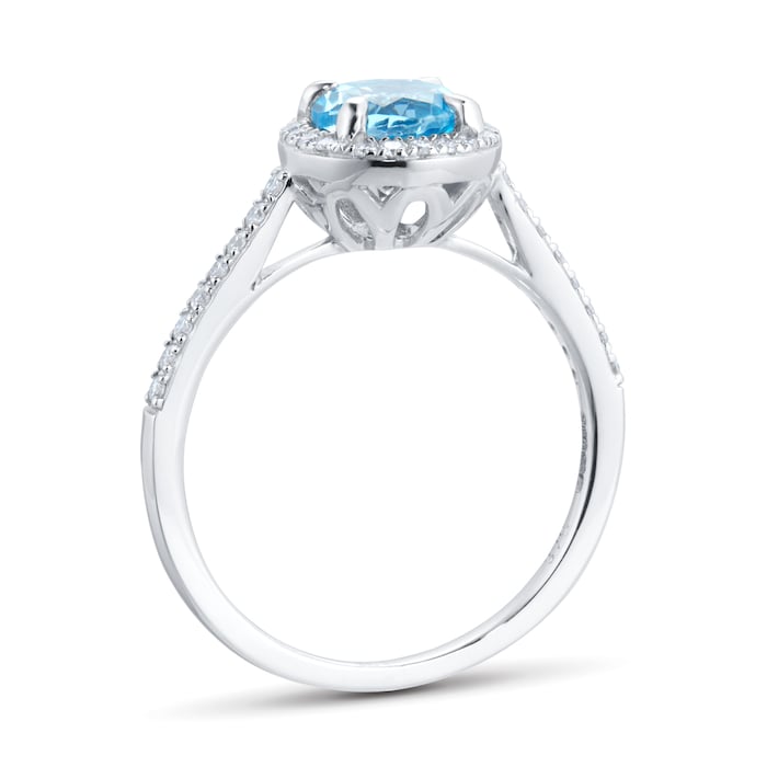 Goldsmiths 9ct White Gold 6x6mm Blue Topaz And Diamond Round Halo Ring - Ring Size K