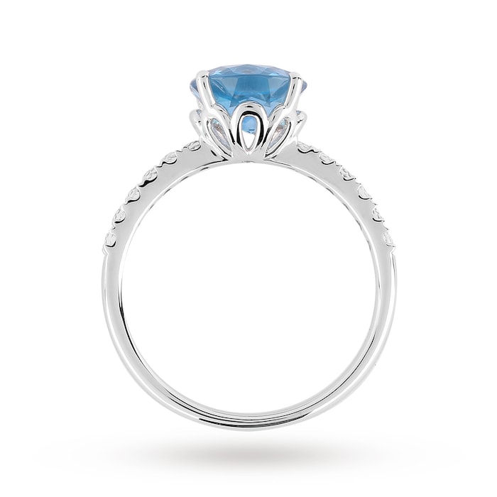 Goldsmiths 9ct White Gold 8x8mm Blue Topaz And 0.16ct White Topaz Ring