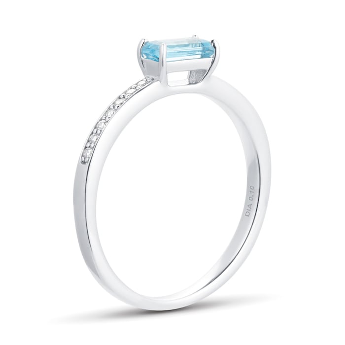 Goldsmiths 9ct White Gold Blue Topaz & Diamond Ring