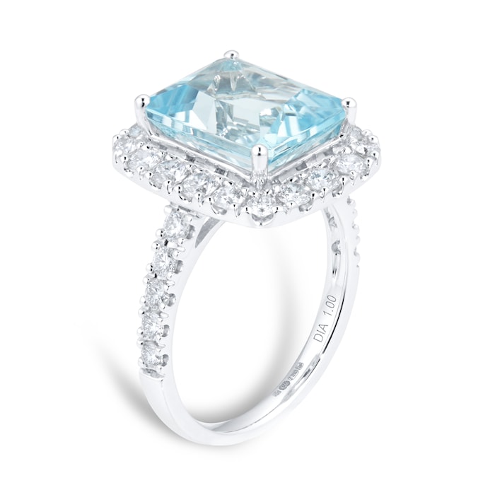 Goldsmiths 18ct White Gold 1.00cttw Diamond & Blue Topaz Ring