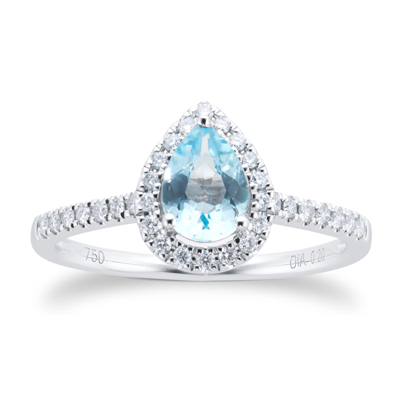 18ct White Gold 0.20cttw Diamond Blue Topaz Halo Ring - Ring Size P