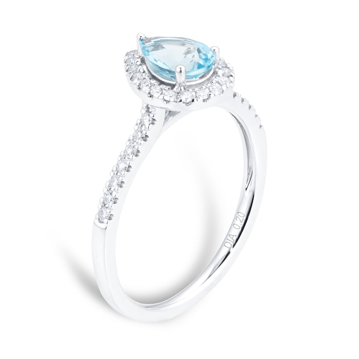 Goldsmiths 18ct White Gold 0.20cttw Diamond Blue Topaz Halo Ring