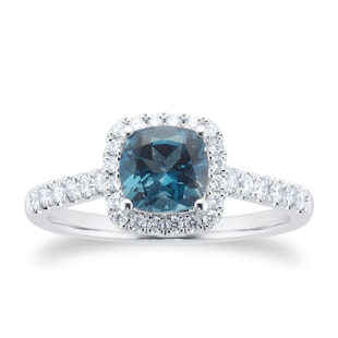 Goldsmiths Platinum 0.30ct Diamond Halo & London Blue Topaz Ring