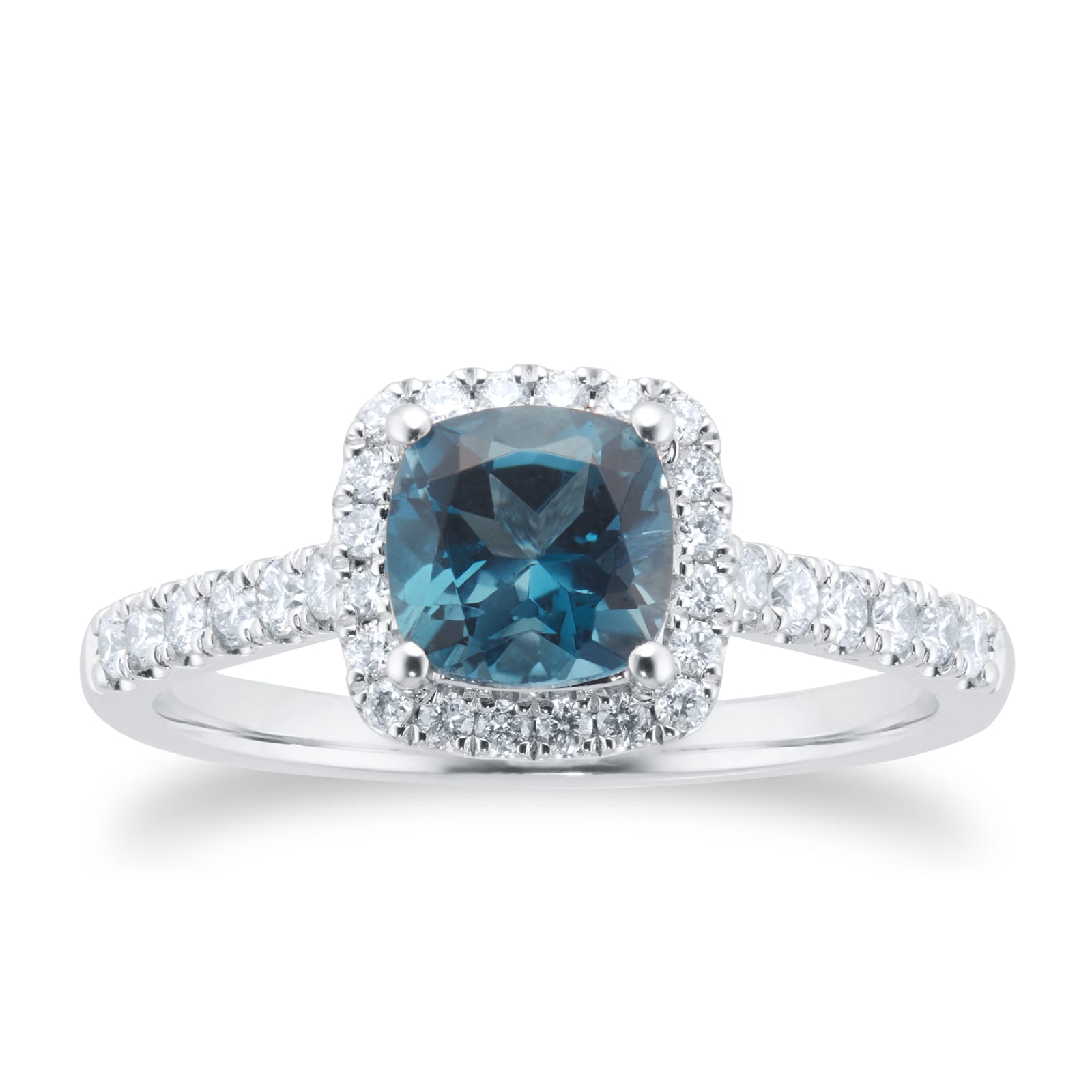 Goldsmiths Platinum 0.30ct Diamond Halo & London Blue Topaz Ring - Ring Size N