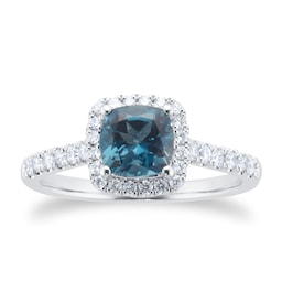 06330072 - Platinum 0.30ct Diamond Halo & London Blue Topaz Ring