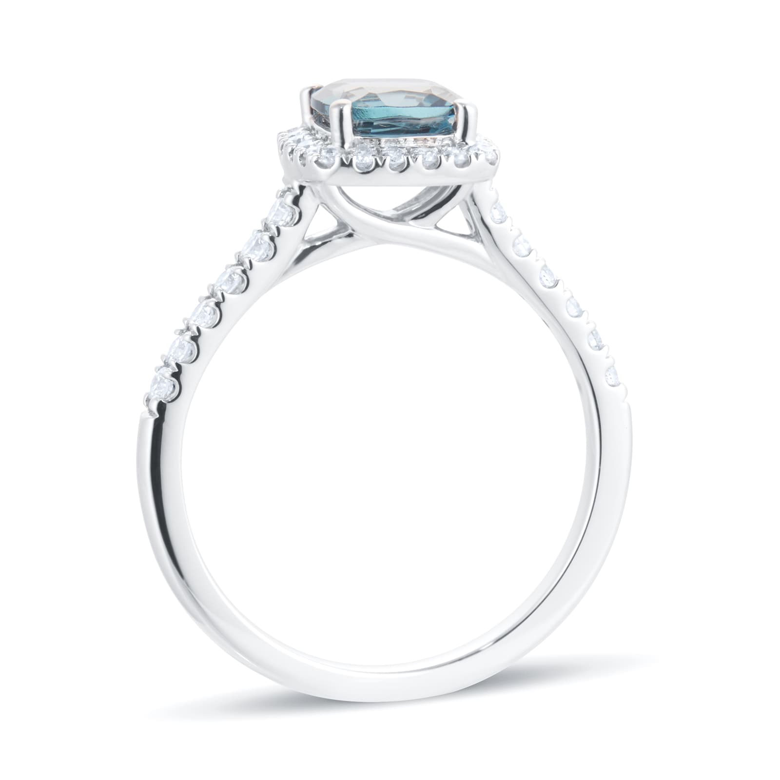 Goldsmiths Platinum 0.30ct Diamond Halo & London Blue Topaz Ring Goldsmiths Platinum 0.30ct Diamond Halo & London Blue Topaz Ring