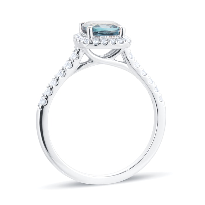 Goldsmiths Platinum 0.30ct Diamond Halo & London Blue Topaz Ring