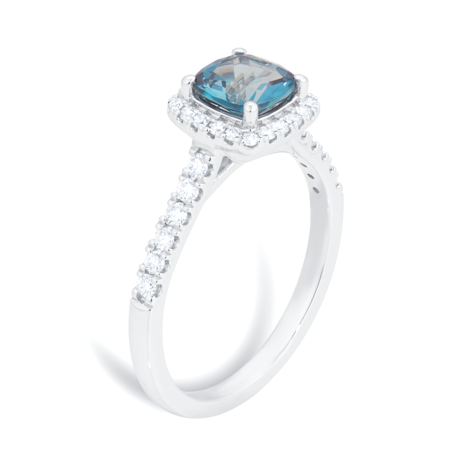 Goldsmiths Platinum 0.30ct Diamond Halo & London Blue Topaz Ring Goldsmiths Platinum 0.30ct Diamond Halo & London Blue Topaz Ring