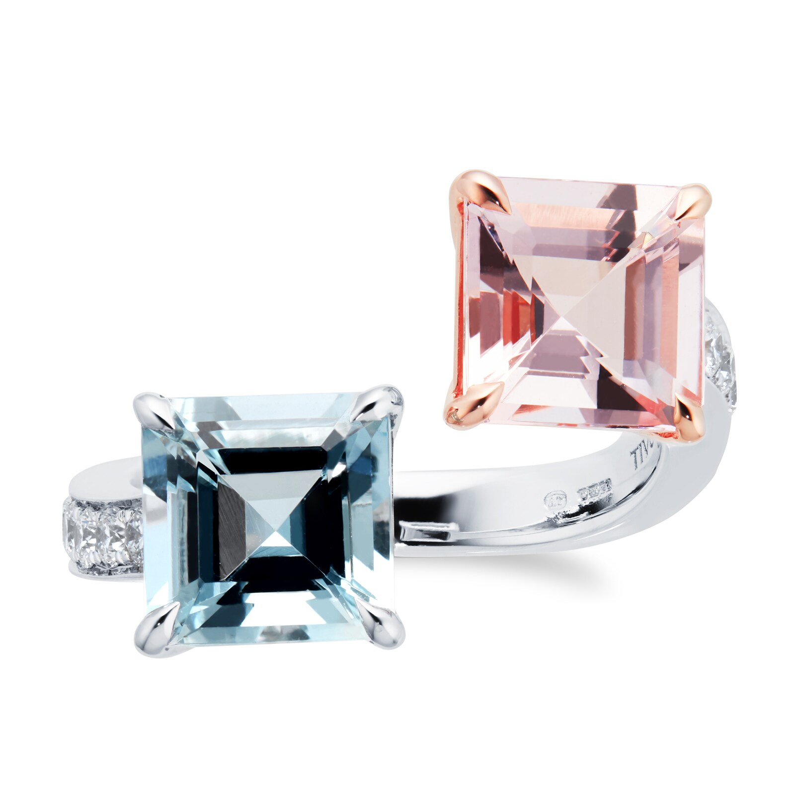 Mappin & Webb 18ct White Gold Aquamarine, Morganite & 0.33cttw Diamond Ring Mappin & Webb 18ct White Gold Aquamarine, Morganite & 0.33cttw Diamond Ring
