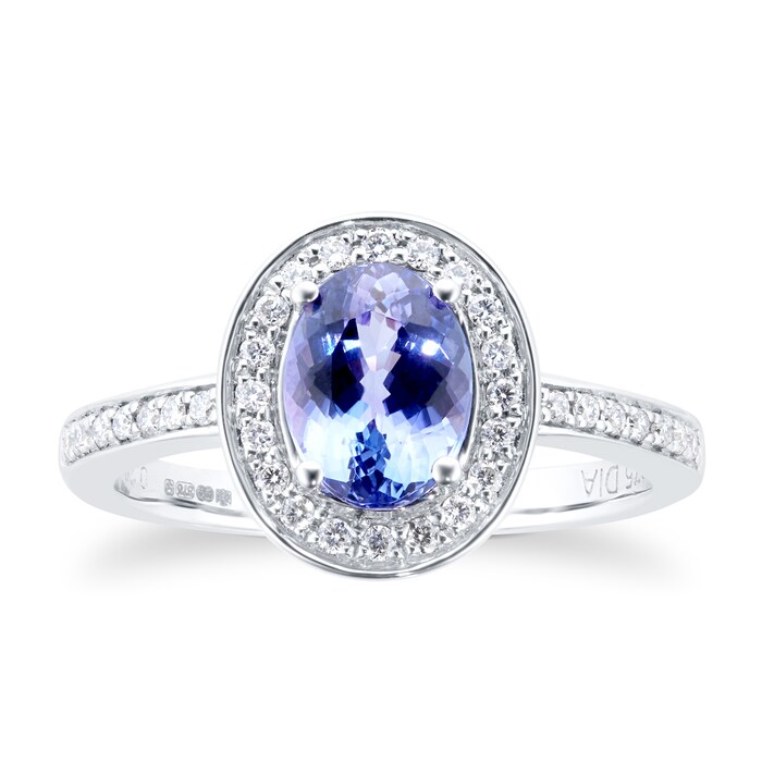 Goldsmiths Oval Tanzanite And Diamond Ring In 9 Carat White Gold - Ring Size L
