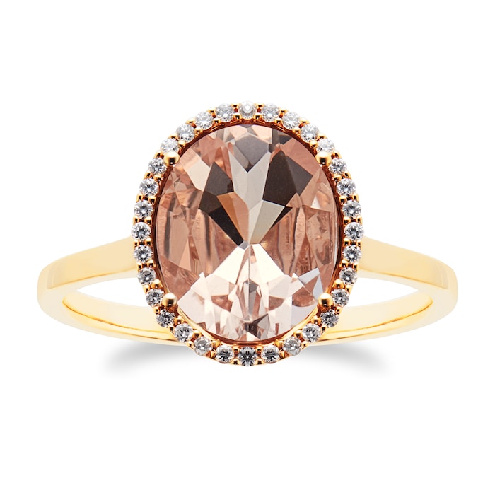 Goldsmiths Oval Cut Morganite And Diamond Ring In 18 Carat Rose Gold