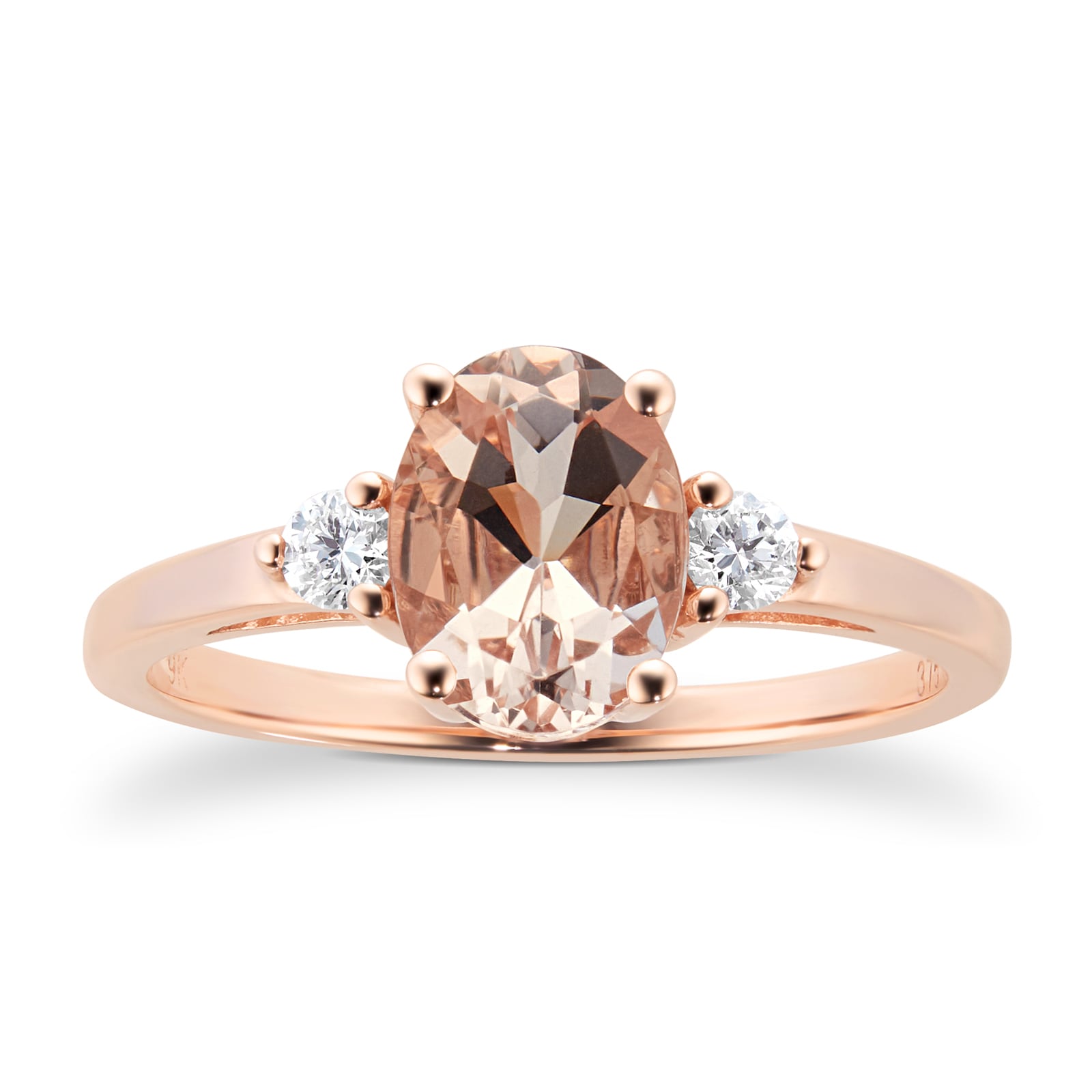 9ct Rose Gold Morganite And 0.11 Carat Diamond Oval Ring - Ring Size P