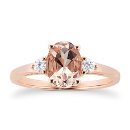 06380143 - 9ct Rose Gold Morganite And 0.11 Carat Diamond Oval Ring