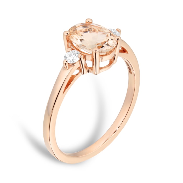 Goldsmiths 9ct Rose Gold Morganite And 0.11 Carat Diamond Oval Ring - Ring Size I