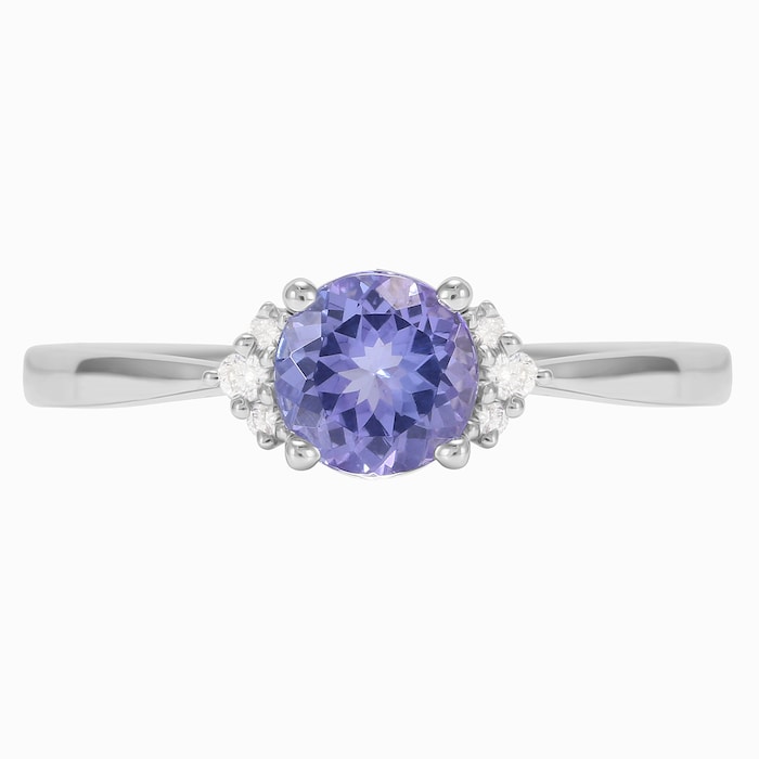 Goldsmiths 9ct White Gold Tanzanite & Diamond 3 Stone Ring - Ring Size M