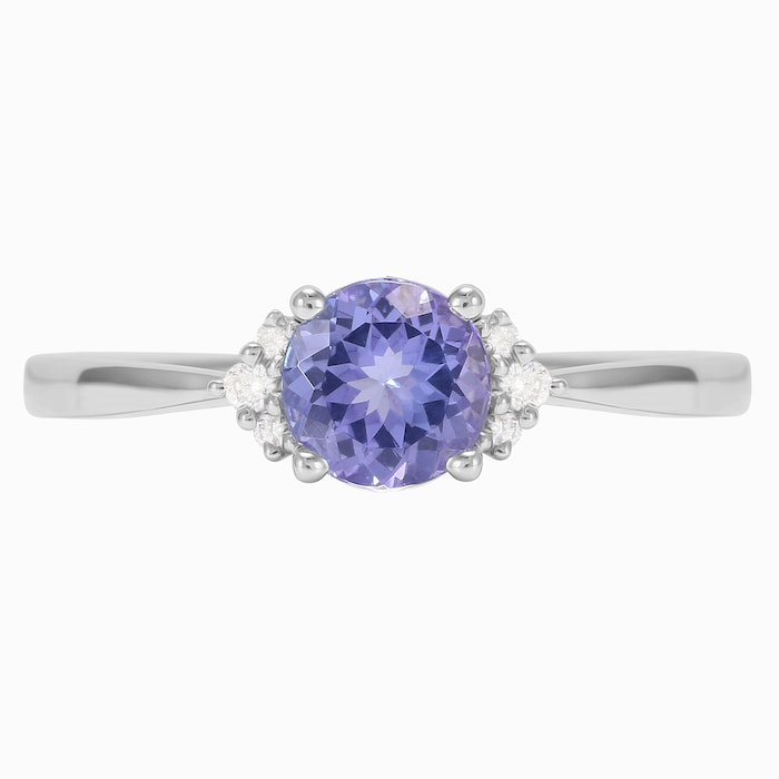 Goldsmiths 9ct White Gold Tanzanite & Diamond 3 Stone Ring