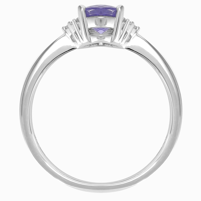 Goldsmiths 9ct White Gold Tanzanite & Diamond 3 Stone Ring - Ring Size M