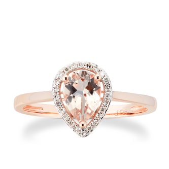 Goldsmiths 9ct Rose Gold Morganite &&nbsp; Diamond 0.072ct Pear Ring