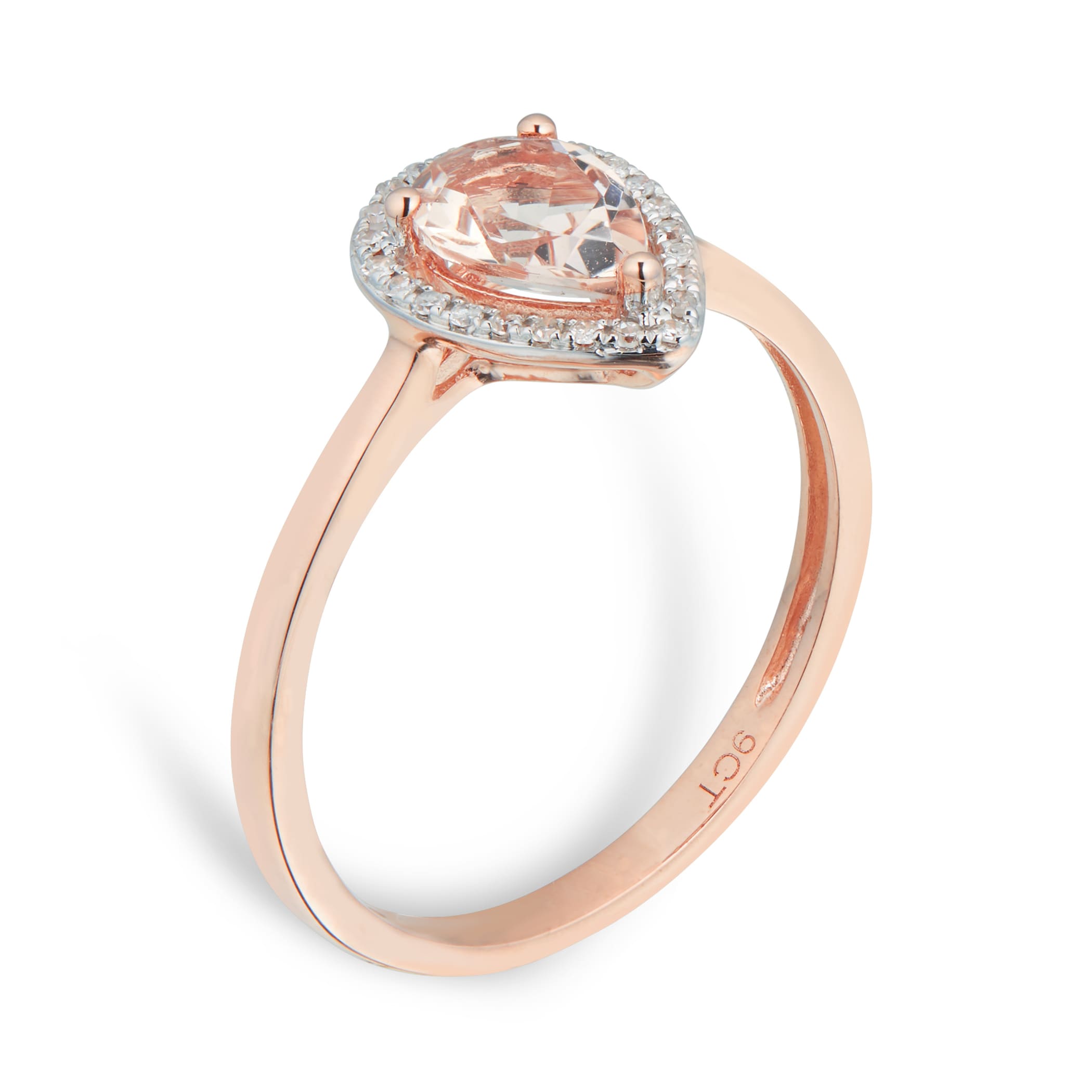 Goldsmiths 9ct Rose Gold Morganite &&nbsp; Diamond 0.072ct Pear Ring