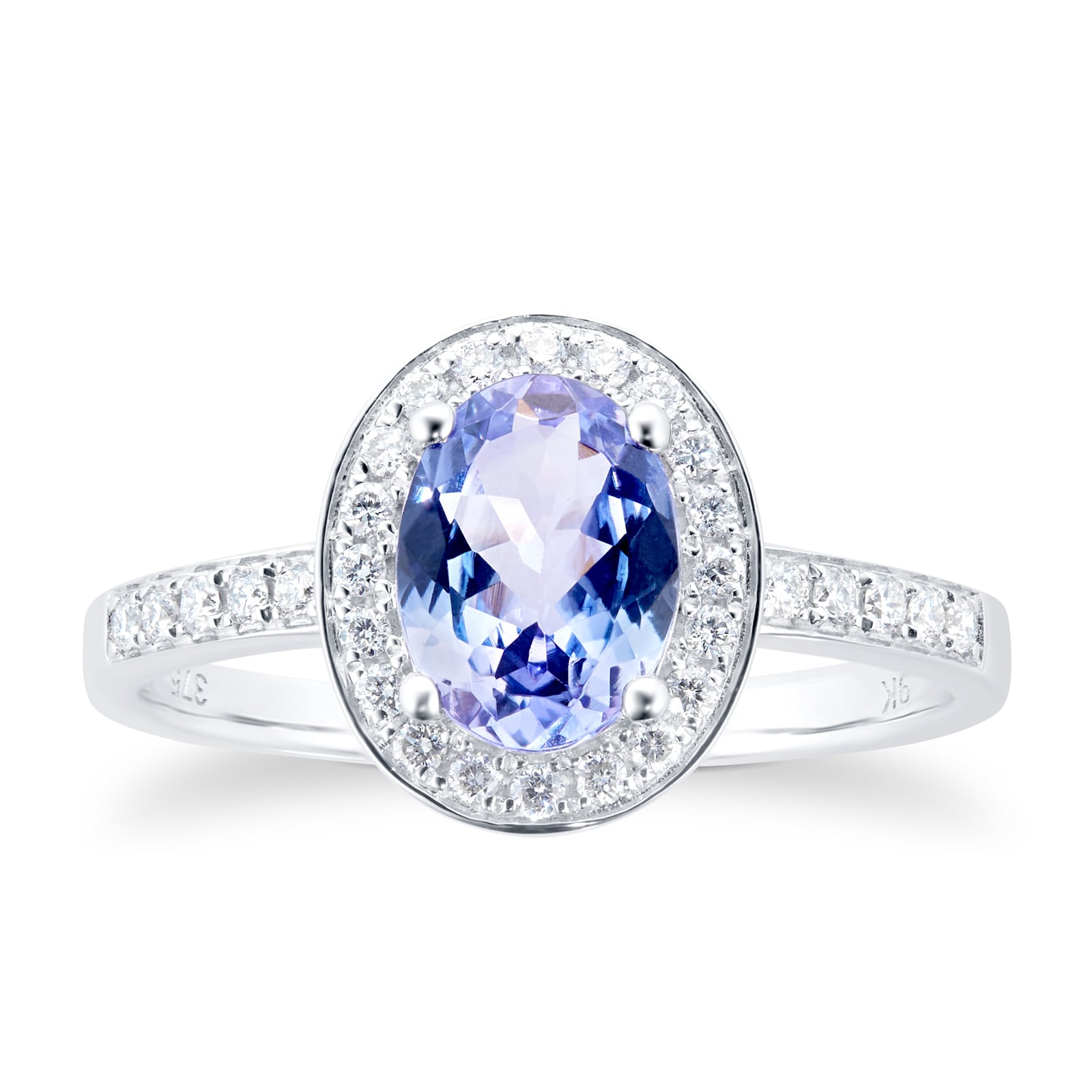 Goldsmiths 9ct White Gold Tanzanite & Diamond Halo Ring Goldsmiths 9ct White Gold Tanzanite & Diamond Halo Ring