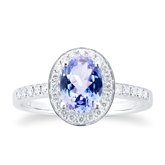 Goldsmiths 9ct White Gold Tanzanite & Diamond Halo Ring