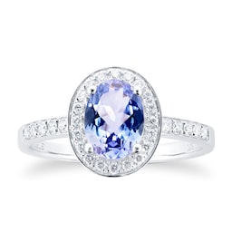 06380190160 - 9ct White Gold Tanzanite & Diamond Halo Ring - Ring Size P