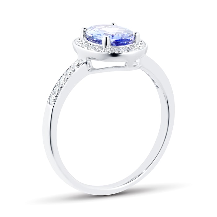 Goldsmiths 9ct White Gold Tanzanite & Diamond Halo Ring