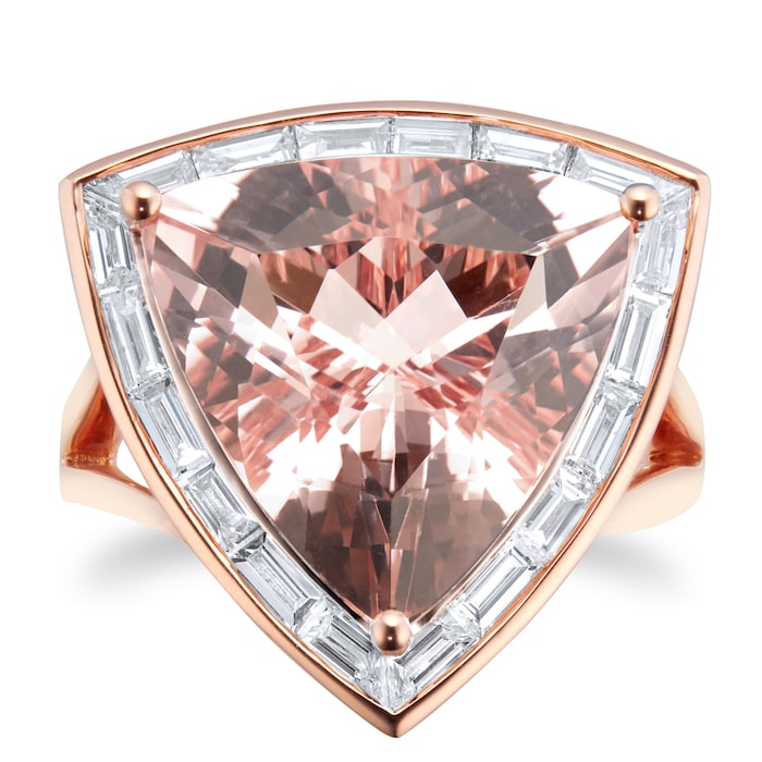 Mappin & Webb 18ct Rose Gold 10.80ct Trillion Morganite & 1.27cttw Diamond Ring