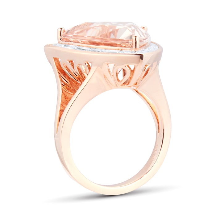 Mappin & Webb 18ct Rose Gold 10.80ct Trillion Morganite & 1.27cttw Diamond Ring