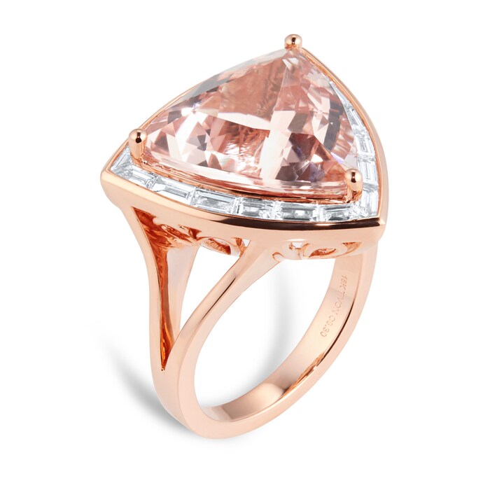 Mappin & Webb 18ct Rose Gold 10.80ct Trillion Morganite & 1.27cttw Diamond Ring