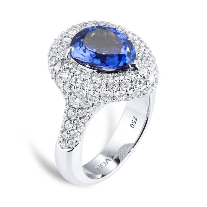 Mappin & Webb 18ct White Gold 3.61ct Pear Cut Tanzanite & 2.88cttw Diamond Ring