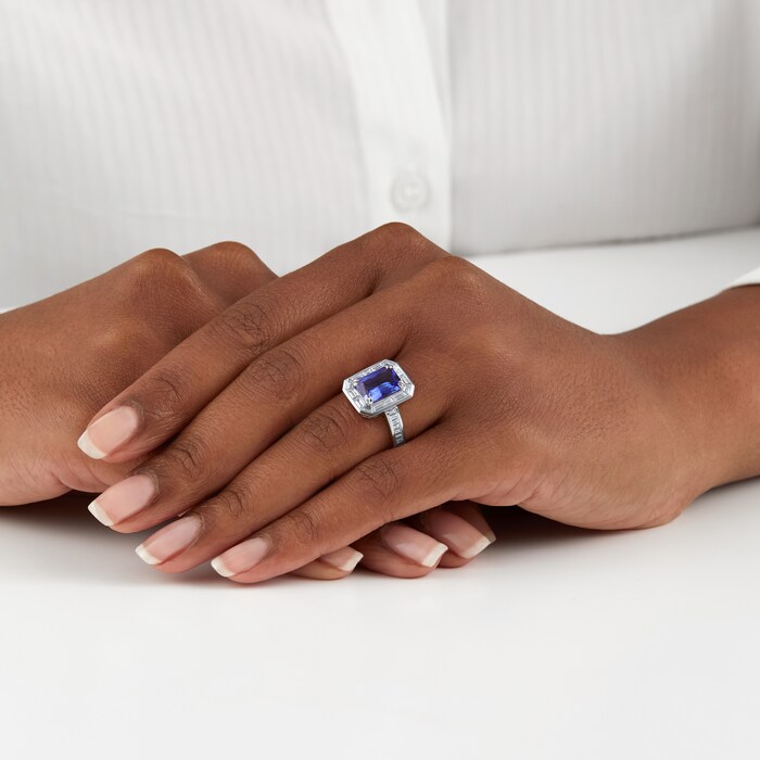 Mappin & Webb 18ct White Gold 2.76ct Emerald Cut Tanzanite & 1.20cttw Diamond Ring - Ring Size N