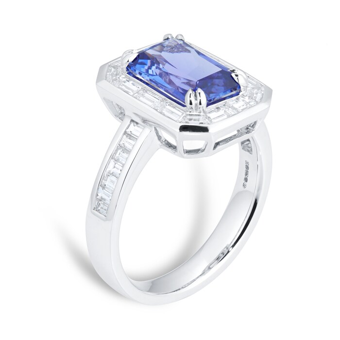 Mappin & Webb 18ct White Gold 2.76ct Emerald Cut Tanzanite & 1.20cttw Diamond Ring