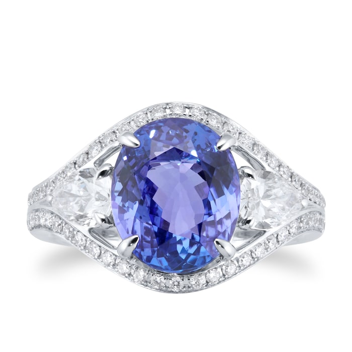 Mappin & Webb Platinum 4.50ct Oval Cut Tanzanite & 1.13cttw Diamond Ring