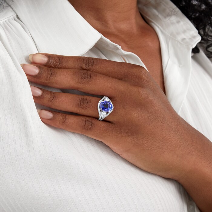 Mappin & Webb Platinum 4.50ct Oval Cut Tanzanite & 1.13cttw Diamond Ring