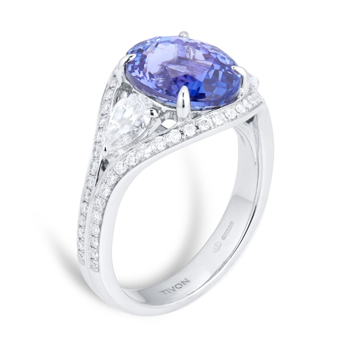 Mappin & Webb Platinum 4.50ct Oval Cut Tanzanite & 1.13cttw Diamond Ring