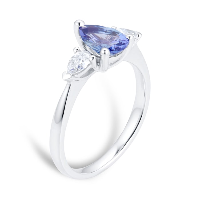 Goldsmiths Platinum 0.32cttw Diamond & Tanzanite Pear Cut Engagement Ring