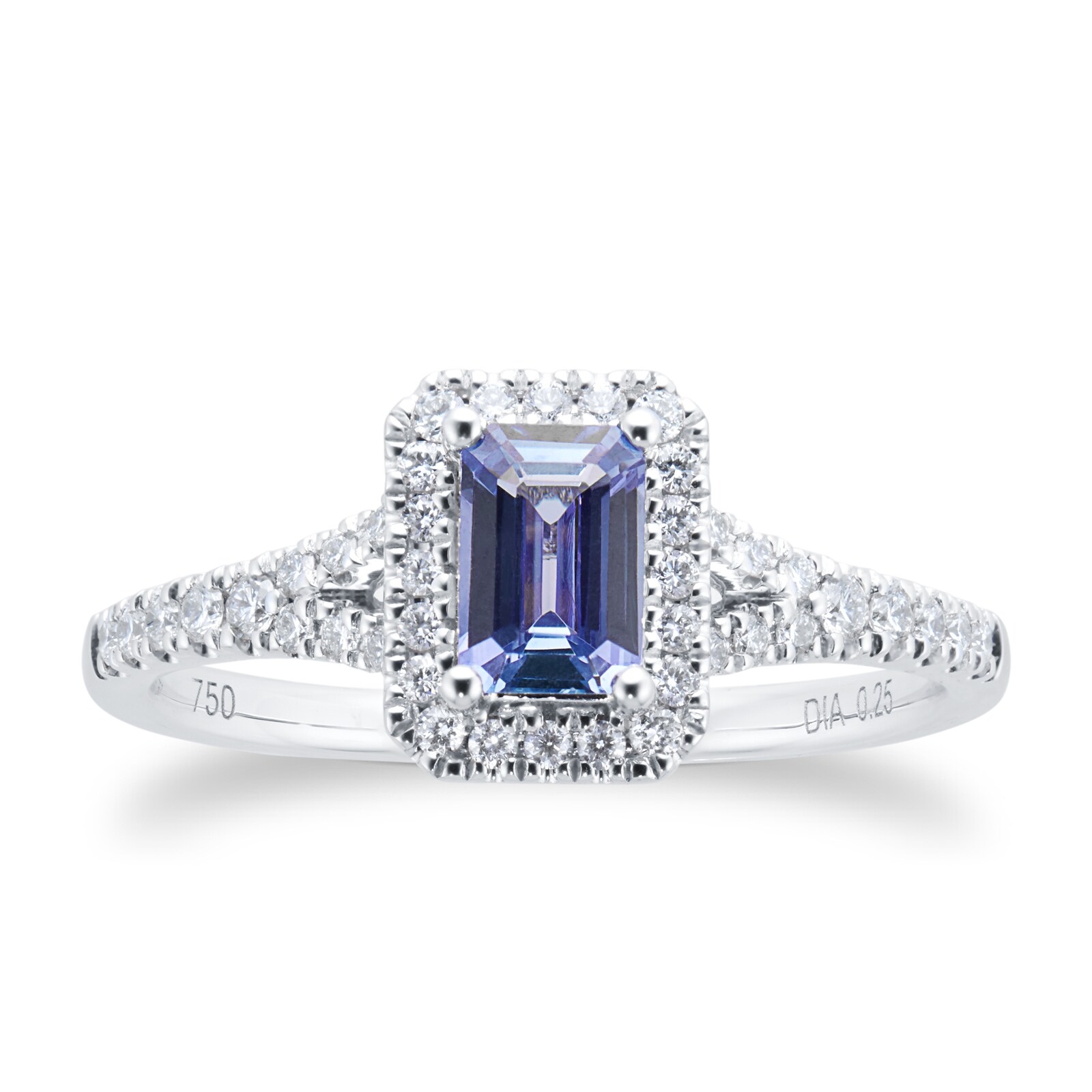 18ct White Gold 0.25cttw Diamond & Tanzanite Halo Engagement Ring - Ring Size L