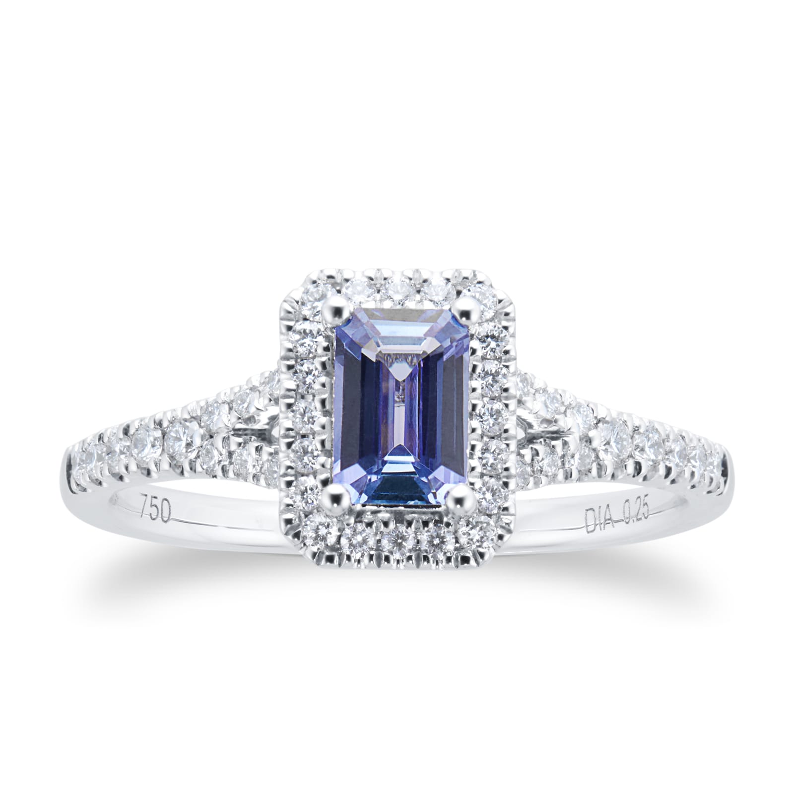 18ct White Gold 0.25cttw Diamond & Tanzanite Halo Engagement Ring - Ring Size O