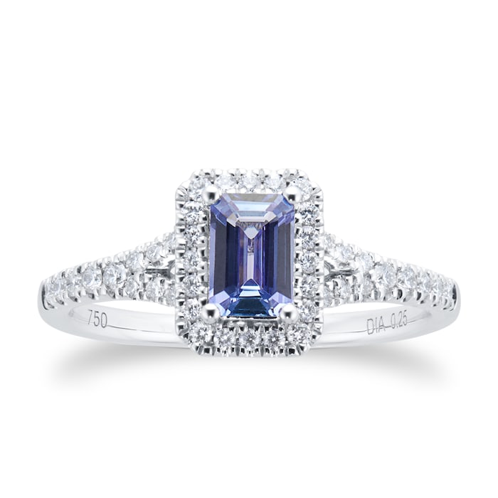 Goldsmiths 18ct White Gold 0.25cttw Diamond & Tanzanite Halo Engagement Ring