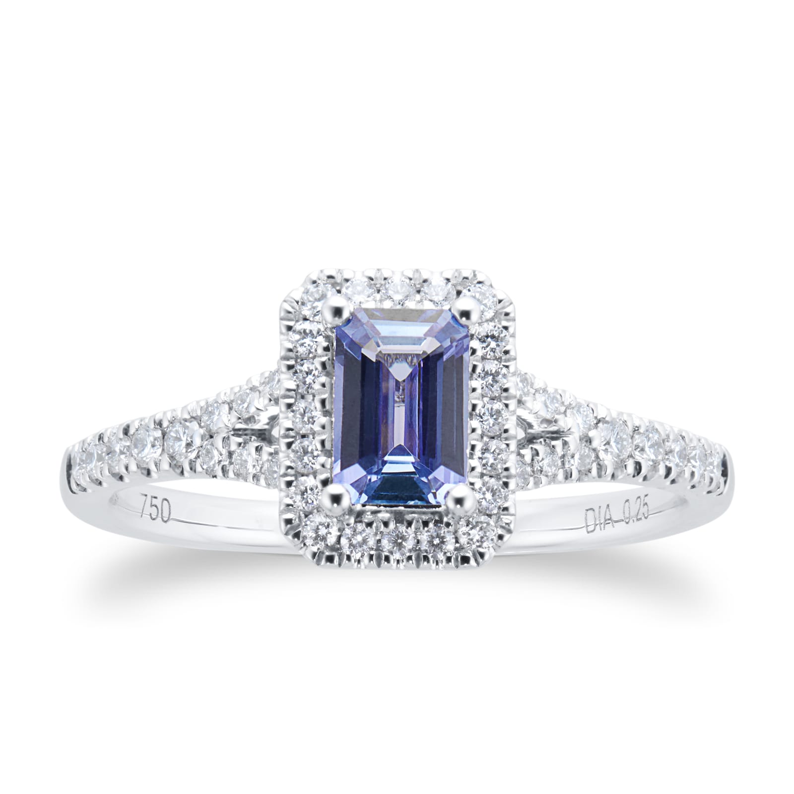 Goldsmiths 18ct White Gold 0.25cttw Diamond & Tanzanite Halo Engagement Ring Goldsmiths 18ct White Gold 0.25cttw Diamond & Tanzanite Halo Engagement Ring
