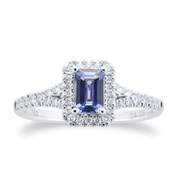 06380220120 - 18ct White Gold 0.25cttw Diamond & Tanzanite Halo Engagement Ring - Ring Size L