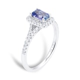 Goldsmiths 18ct White Gold 0.25cttw Diamond & Tanzanite Halo Engagement Ring