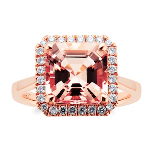 Mappin & Webb Renee 18ct Rose Gold Morganite & 0.51cttw Diamond Halo Ring