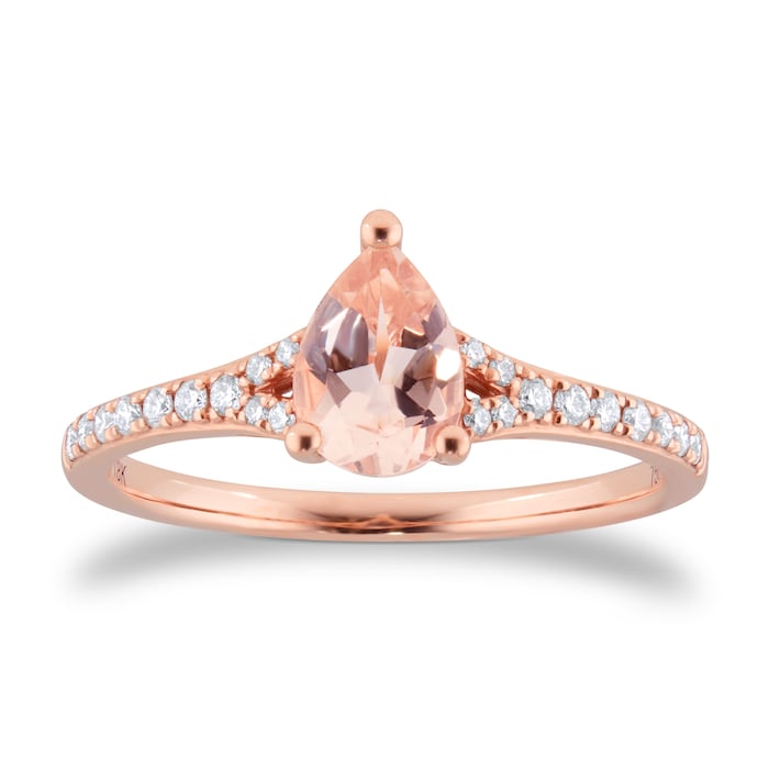 Goldsmiths 18ct Rose Gold Morganite & 0.14ct Diamond Pear Ring