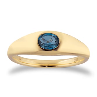 Goldsmiths 9ct Yellow Gold Blue Topaz Oval Ring