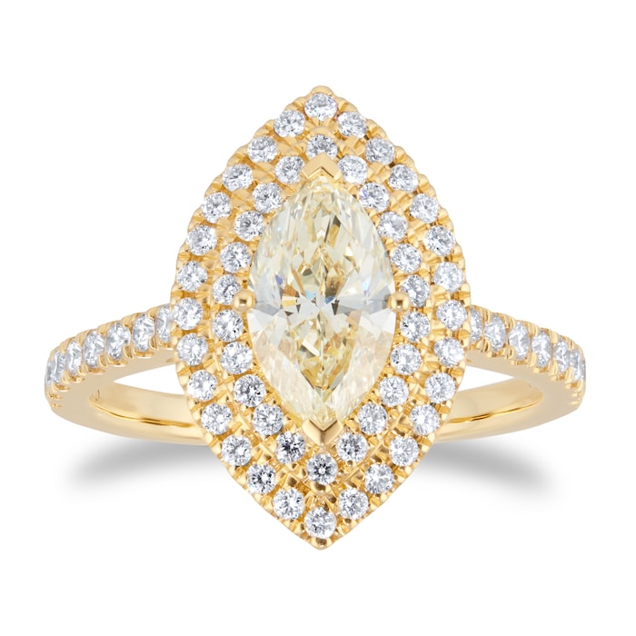 Mappin & Webb Platinum 1.69cttw Yellow Diamond Marquise Cut Pave Ring