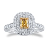 Mappin & Webb Platinum 1.01ctt Emerald Cut Yellow Diamond Double Halo Ring